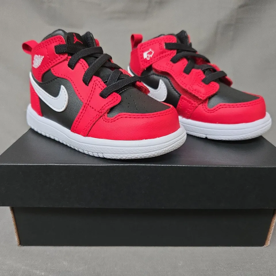 BOXED PAIR OF NIKE JORDAN 1 MID ALT INFANT'S SHOES IN RED/BLACK/WHITE UK SIZE 5.5