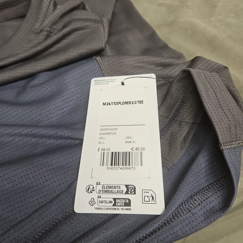 BERGHAUS EXPLORER 2.0 T SHIRT GREY/DARK GREY LARGE WITH TAGS