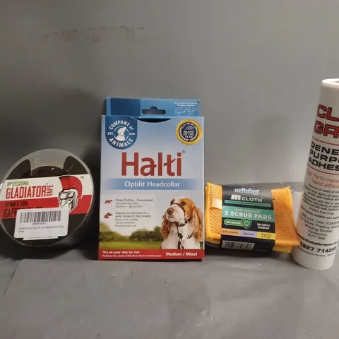 APPROXIMATELY 14 ASSORTED ITEMS TO INCLUDE - HALTI OPTIFIT HEADCOLLAR , 3 SCRUB PADS , GRENERAL PURPOSE ADHESIVE ETC