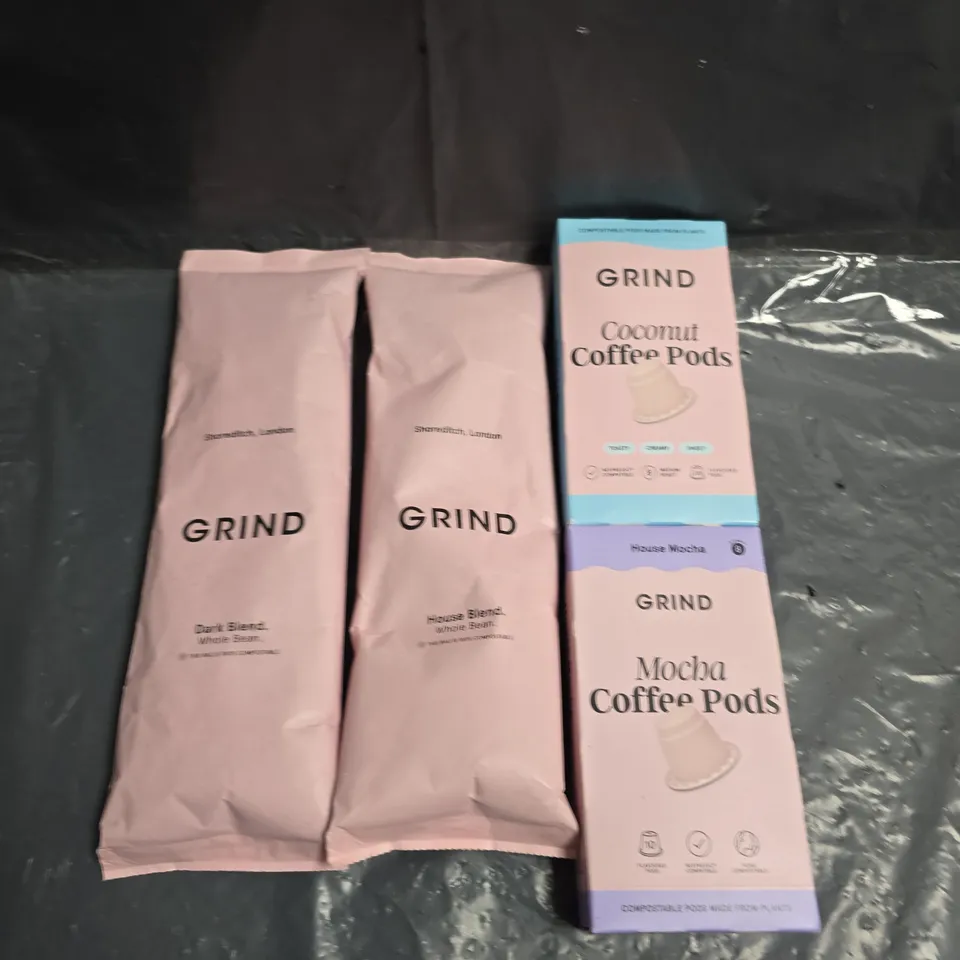 TOTE OF APPROX 5 ASSORTED GRIND COFFEE ITEMS