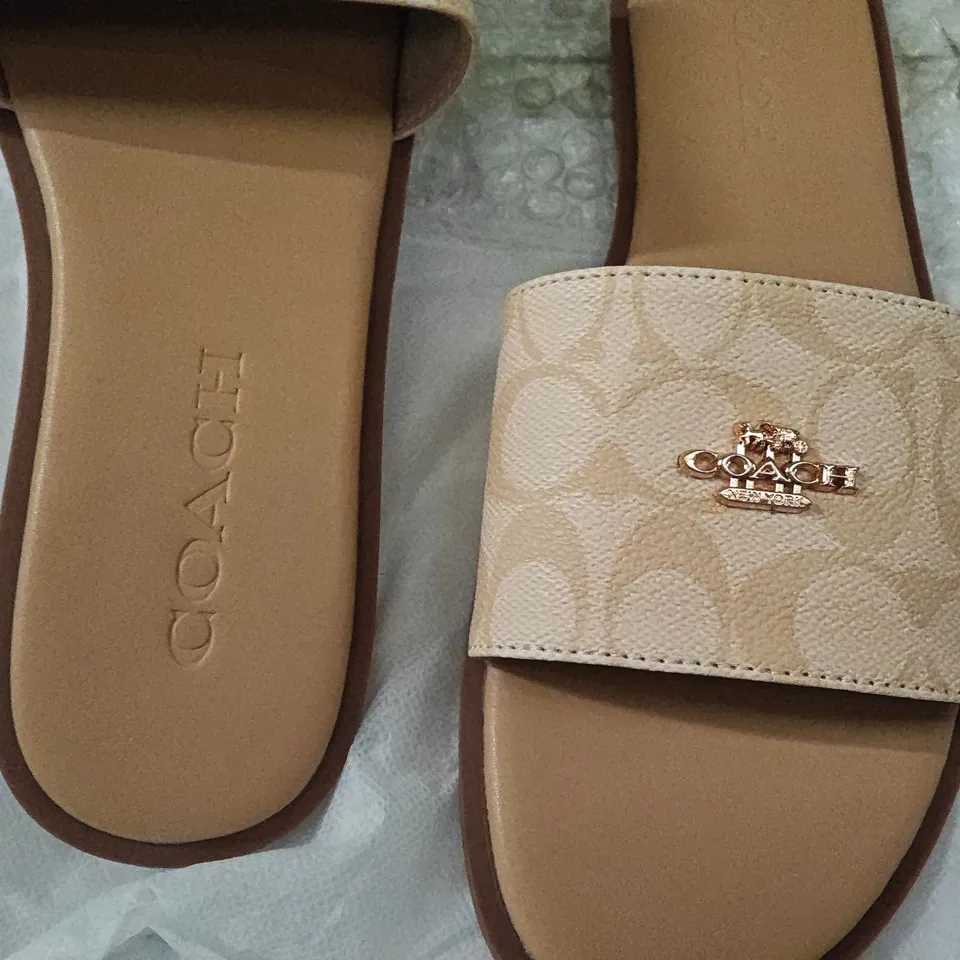 COACH SANDALS – BEIGE MONOGRAM STRAP, UK 6 (EU 39)