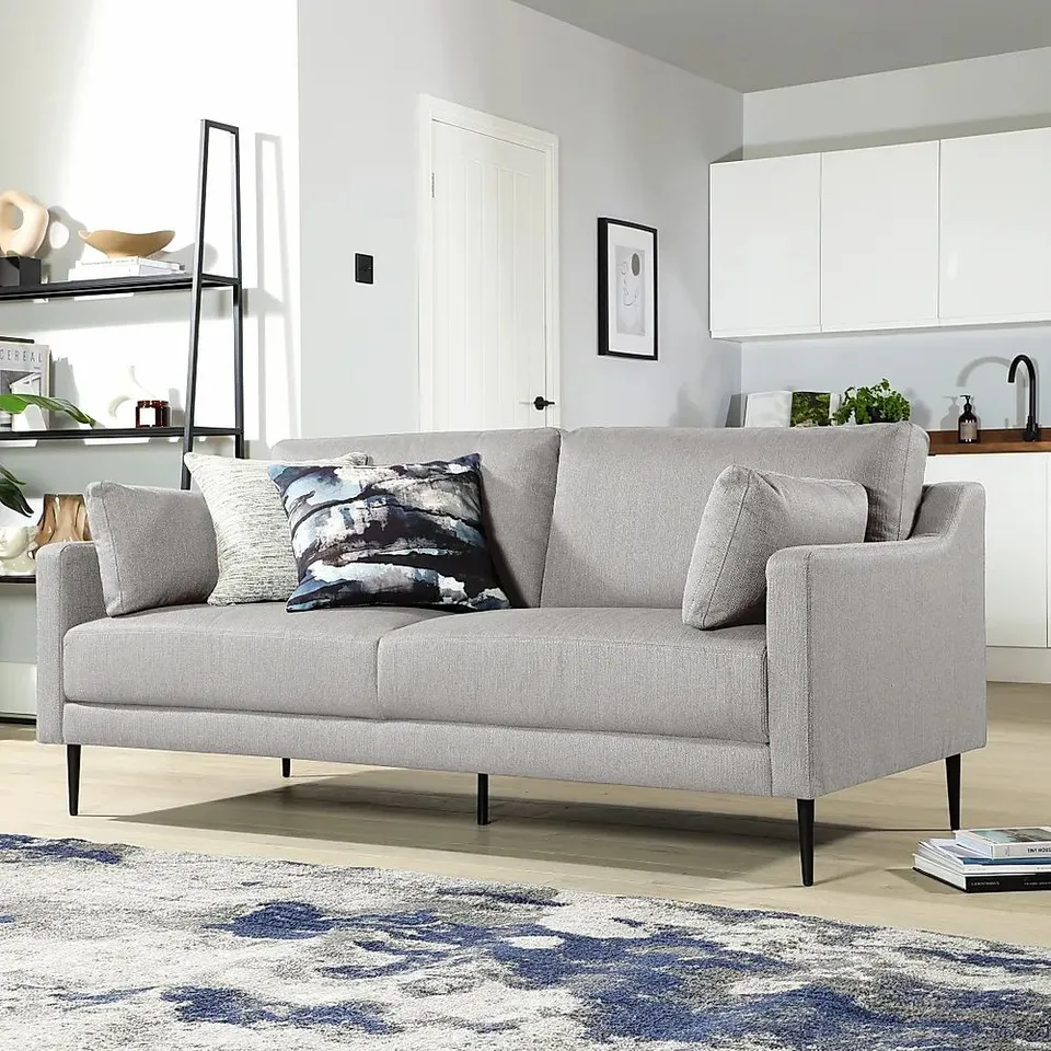 BOXED DESIGNER HEPBURN THREE SEATER SOFA GREY FABRIC