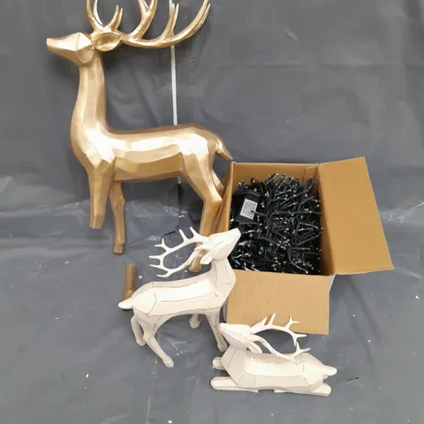 BOX OF APPROXIMATELY 5 ASSORTED HOUSEHOLD ITEMS TO INCLUDE - STAG DECORATIONS - STRING LIGHTS - LAMP - ETC