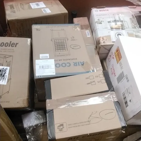 PALLET OF ASSORTED HOUSEHOLD GOODS AND PRODUCTS TO INCLUDE; MULTI TALENT 3, AIR COOLERS, BOXED FURNITURE ETC