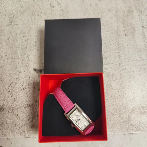 STOCKWELL LADIES RECTANGULAR WRISTWATCH WITH PINK LEATHER STRAP – BOXED