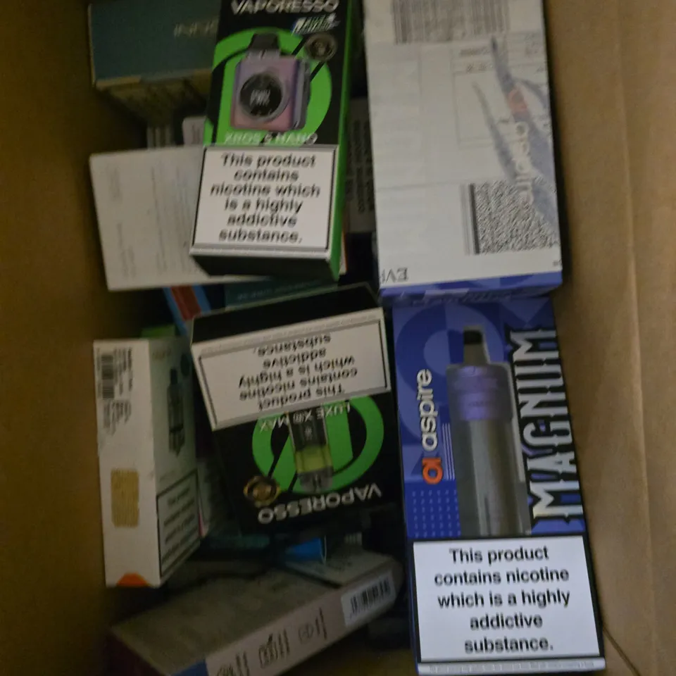 APPROXIMATELY 15 ASSORTED E-CIGARETTE PRODUCTS TO INCLUDE - VAPORESSO, UWELL, VOO POO ETC 