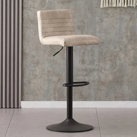 BOXED TASHINA VINTAGE SUEDE UPHOLSTERED SINGLE HEIGHT ADJUSTABLE BAR STOOL - BEIGE (1 BOX)