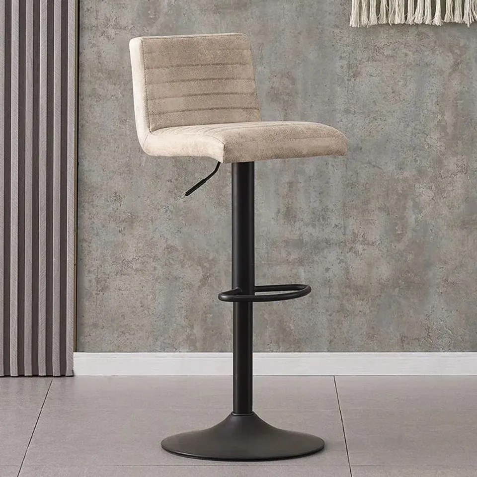 BOXED TASHINA VINTAGE SUEDE UPHOLSTERED SINGLE HEIGHT ADJUSTABLE BAR STOOL - BEIGE (1 BOX)