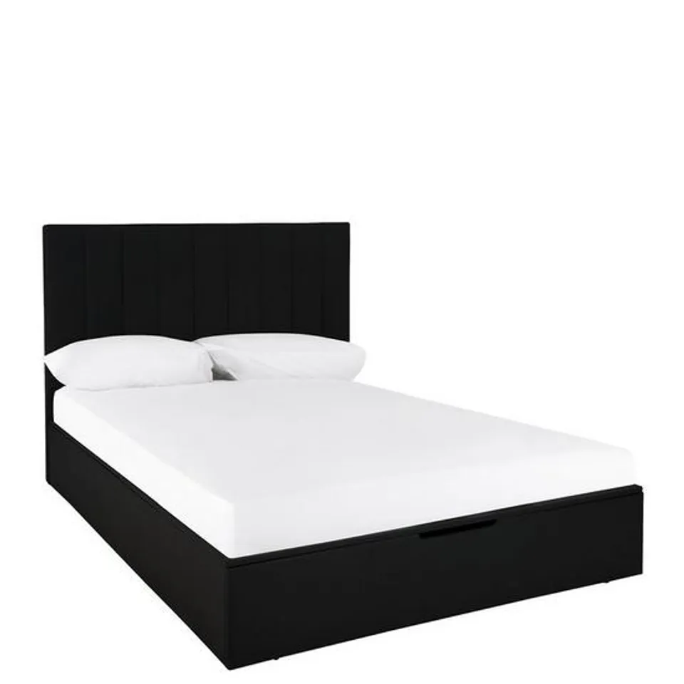 BOXED NOVA FAUX LEATHER OTTOMAN BED FRAME - DOUBLE - BLACK (4 BOXES)
