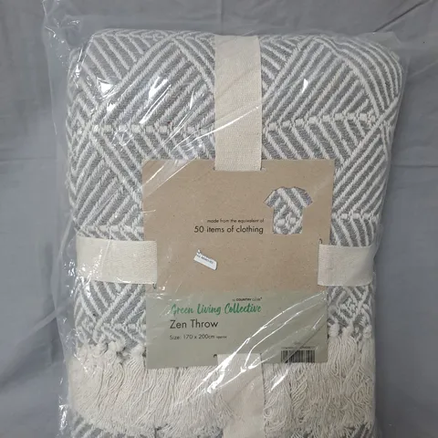GREEN LIVING COLLECTIVE BY COUNTRY CLUB ZEN THROW - GREY - SIZE 170CM X 200CM