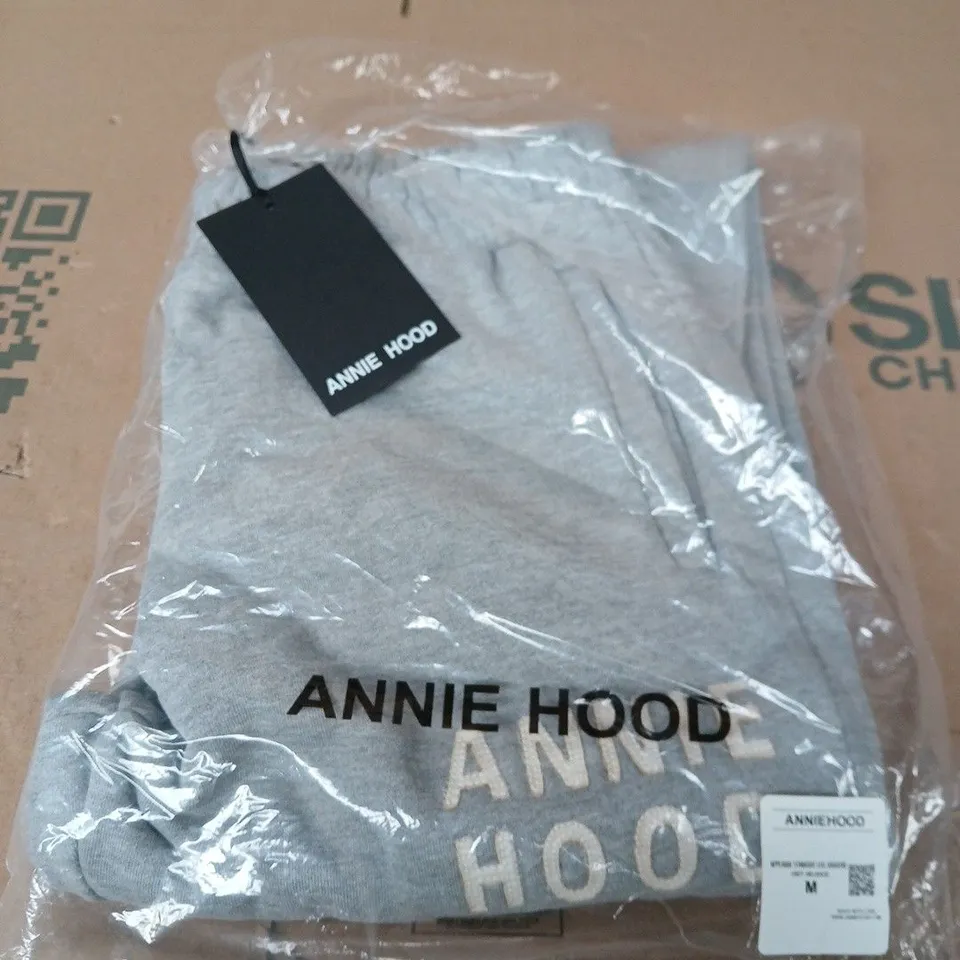 ANNIE HOOD APPLIQUE STRAIGHT LEG JOGGERS – GREY MELANGE, SIZE M