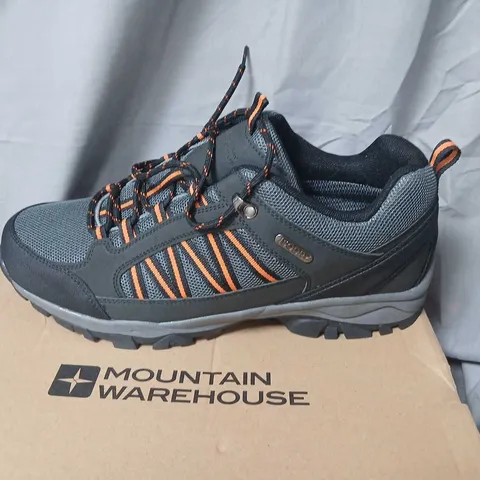 MOUNTAIN WAREHOUSE WATERPROOF WALKING SHOES – GREY/BLACK WITH ORANGE LACES, UK 11 (US 12 / EU 45)