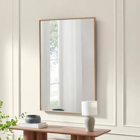 BOXED INGA OAK WOOD LONG RECTANGLE 120 x 80cm WALL MIRROR (1 BOX)