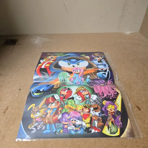 SONIC THE HEDGEHOG POSTER PRINT – COLOURFUL ENSEMBLE, SIGNED 