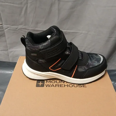 MOUNTAIN WAREHOUSE KIDS' CAMOUFLAGE VELCRO TRAINERS – BLACK/GRAY WITH ORANGE ACCENTS UK SIZE 3