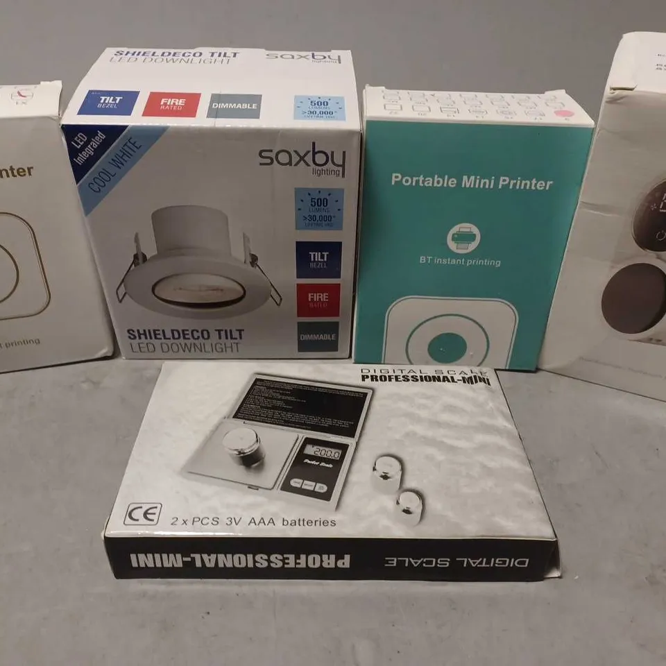 APPROX 12 ASSORTED ELECTRICAL ITEMS TO INCLUDE PORTABLE MINI PRINTER, LED DOWNLIGHT, TOOTHBRUSH STERILIZER, ETC 