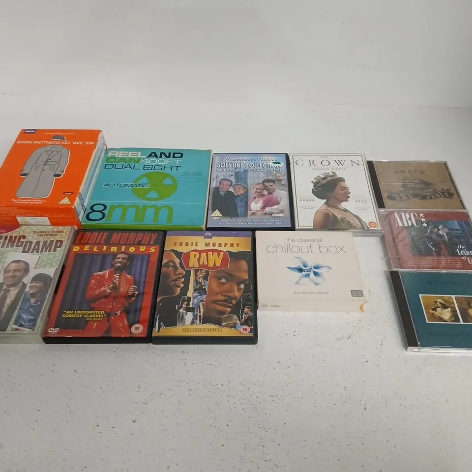 MULTI MEDIA BOX SET COLLECTION – THE CROWN S3, RISING DAMP, EDDIE MURPHY DELIRIOUS & RAW, THE CHILLOUT BOX & MORE