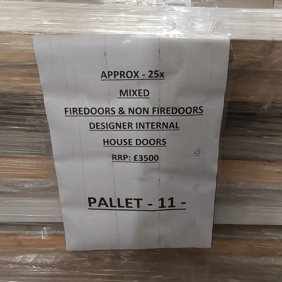 PALLET OF APPROXIMATELY 25x  MIXED FIREDOORS & NON FIREDOORS DESIGNER INTERNAL HOUSE DOORS