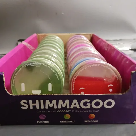 BOX OF APPOXIMATELY 18 GOOBANDS SHIMMAGOO SLIME IN VARIOUS COLOURS 