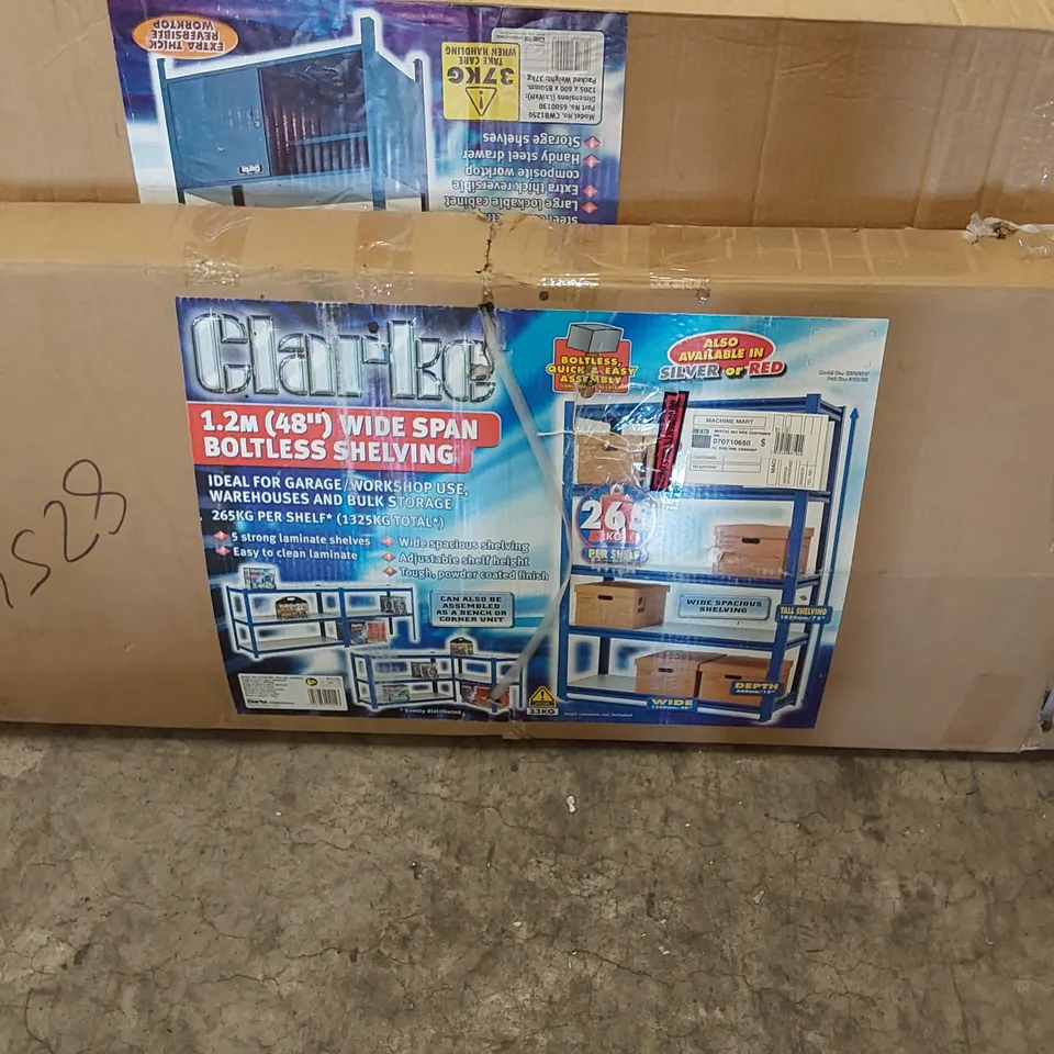 BOXED CLARKE 1.2M (48") WIDE SPAN BOLTLESS SHELVING UNIT