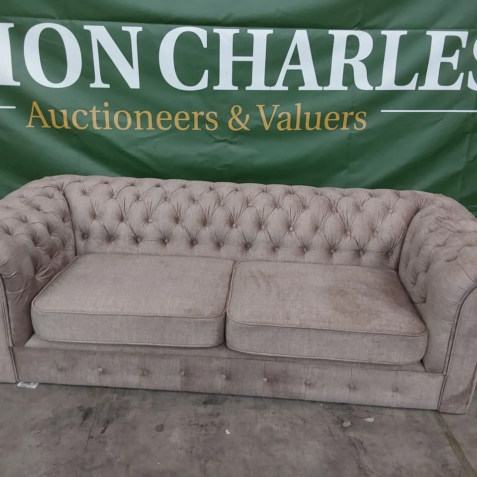 DESIGNER THREE SEATER CHESTERFIELD SOFA MINK PLUSH FABRIC 