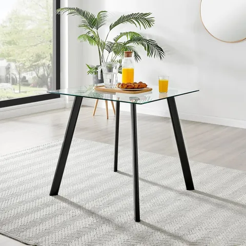 BOXED SEATTLE DINING TABLE BLACK METAL LEGS, GLASS TOP (2 BOXES)