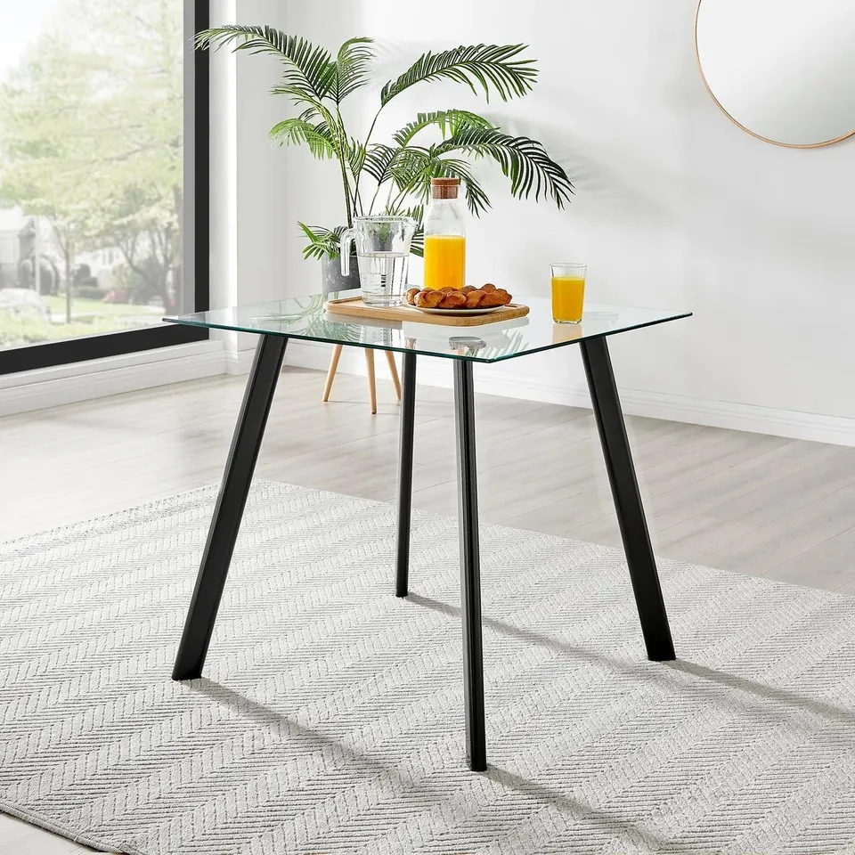 BOXED SEATTLE DINING TABLE BLACK METAL LEGS, GLASS TOP (2 BOXES)