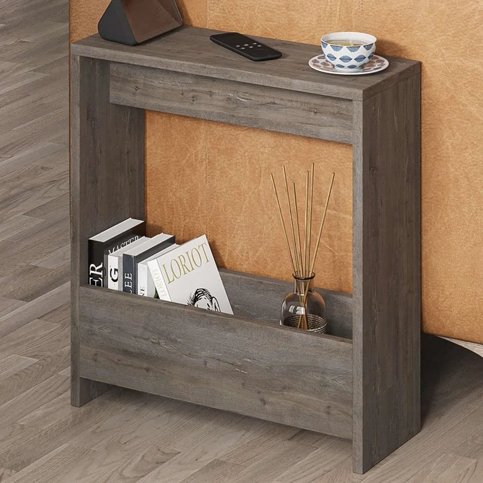 BOXED SIMPI MODERN SIDE TABLE H 60CM 2 TIER IN DARK COFFEE