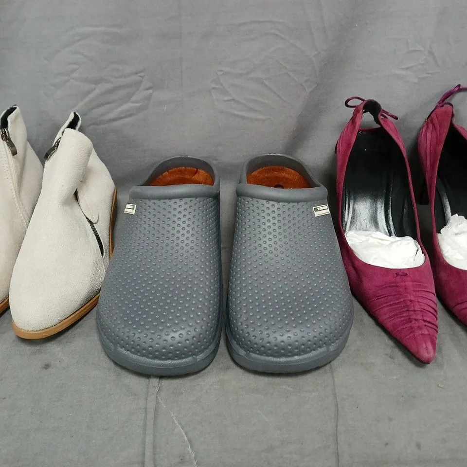 BOX OF APPROXIMATELY 15 ASSORTED PAIRS OF SHOES AND FOOTWEAR ITEMS IN VARIOUS COLOURS, STYLES, AND SIZES - COLLECTION ONLY
