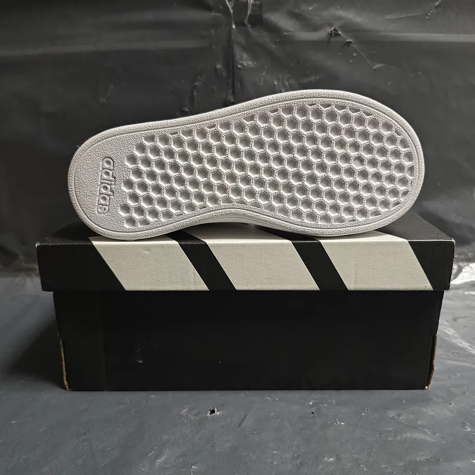 BOXED PAIR OF ADIDAS GRAND COURT 2.0 KIDS SHOES IN WHITE/PRISMATIC SIZE UK 11