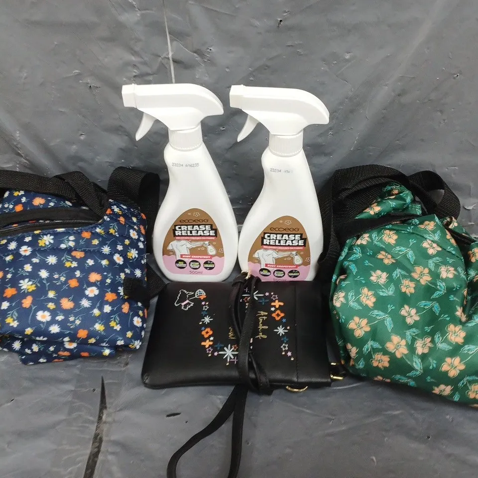 LARGE BOX OF APPROXIMATELY 10 ASSOTED ITEMS TO INCLUDE SHAVERS, BAGS AND CREASE RELEASE