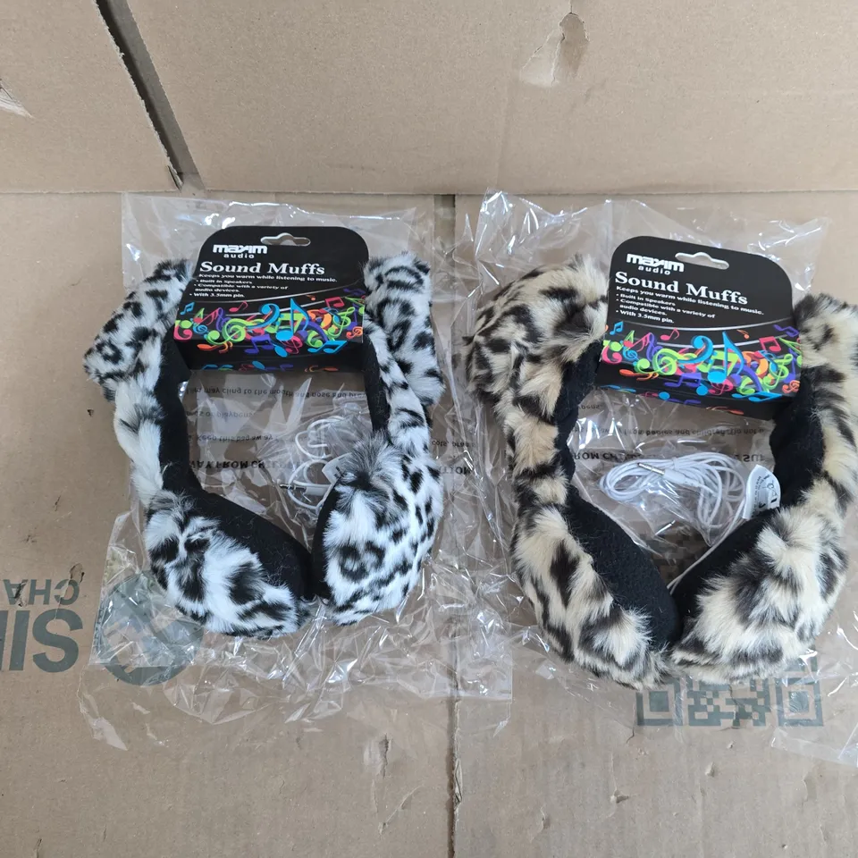 BOX OF APPROXIMATELY 15 MAXIM AUDIO SOUND MUFFS – 2 STYLES OF FUR-TRIMMED EAR HEADPHONES