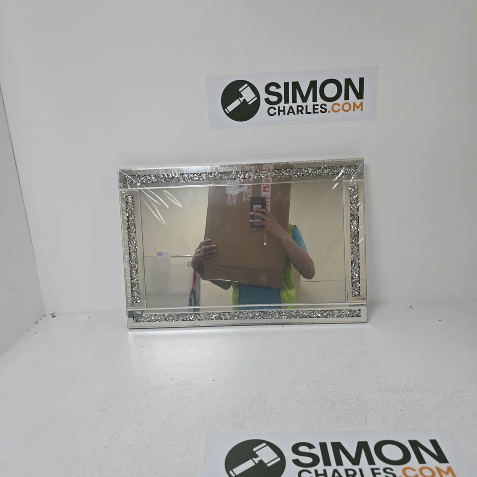 RECTANGULAR DECORATIVE MIRROR WITH RHINESTONE TRIM