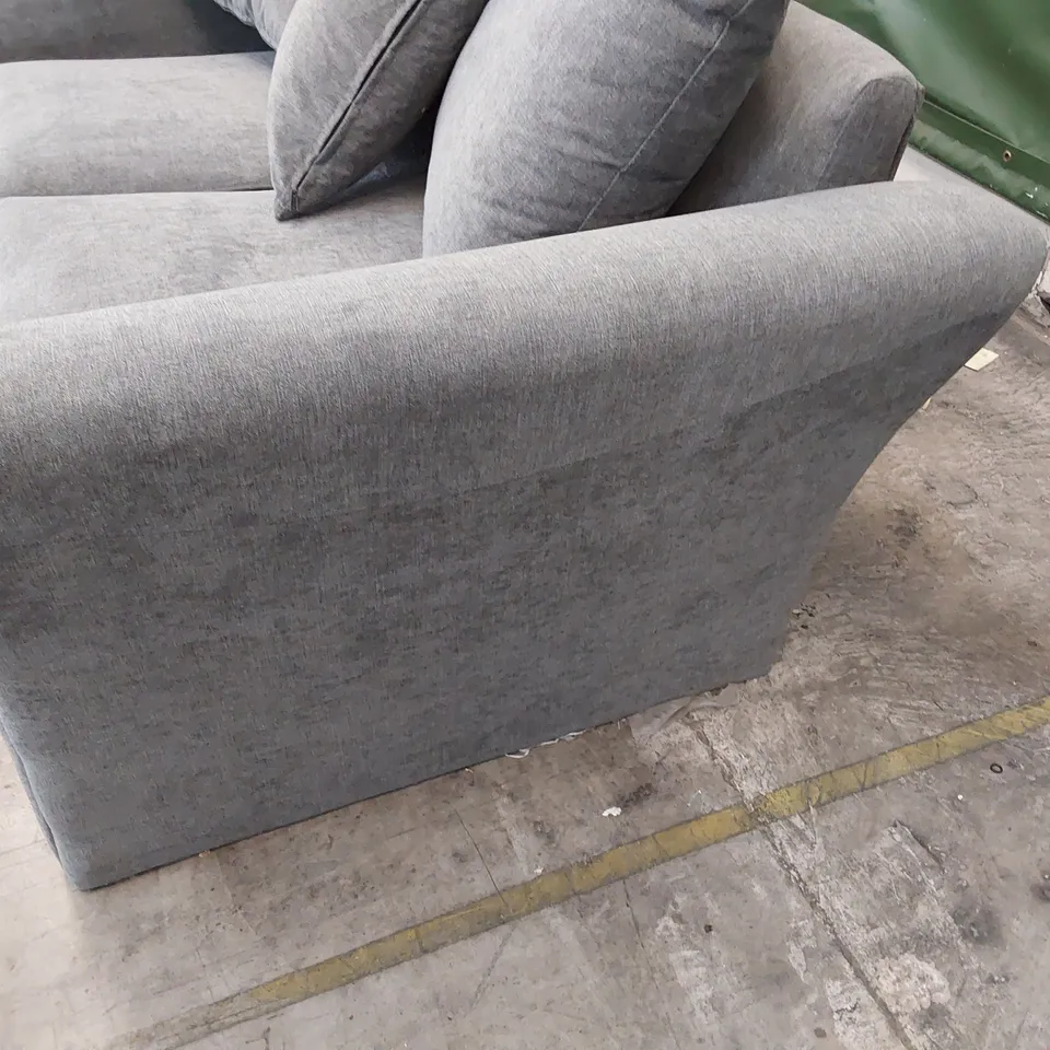 DESIGNER TWO SEATER SOFA WITH SCATTER CUSHIONS GREY FABRIC 