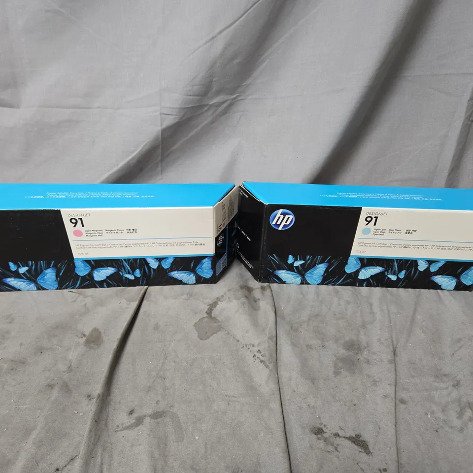 APPROXIMATELY 6 X ASSORTED HP DESIGNJET 91 INK CARTRIDGES. LIGHT CYAN, LIGHT MAGENTA