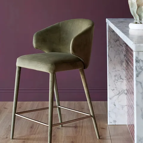 BOXED DANETTI ETHAN OLIVE GREEN VELVET BRUSHED BRONZE BAR STOOL