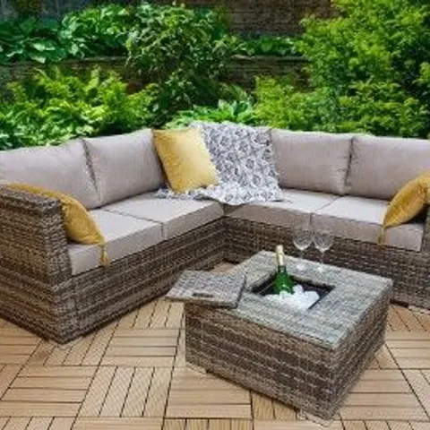 BRAND NEW BOXED GEORGIA CORNER SOFA WITH ICE BUCKET MIXED BROWN