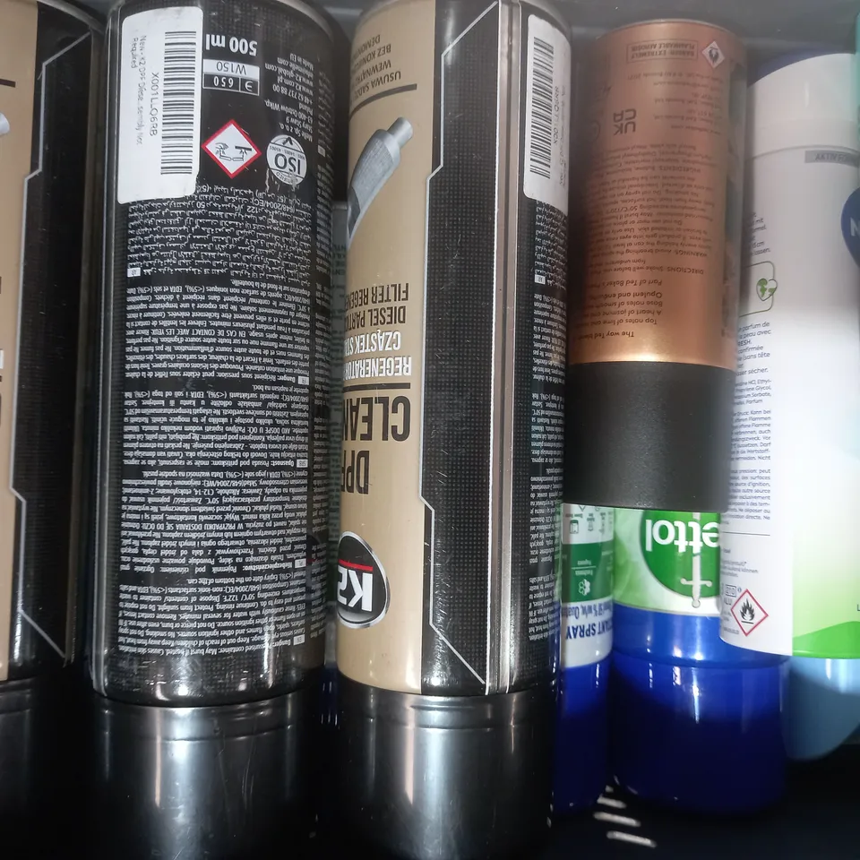 APPROXIMATELY 15 ASSORTED AEROSOL ITEMS IN INCLUDE TED BAKER BODY SPRAY, DPF CLEANER, MITCHUM DEODORANT, ETC - COLLECTION ONLY
