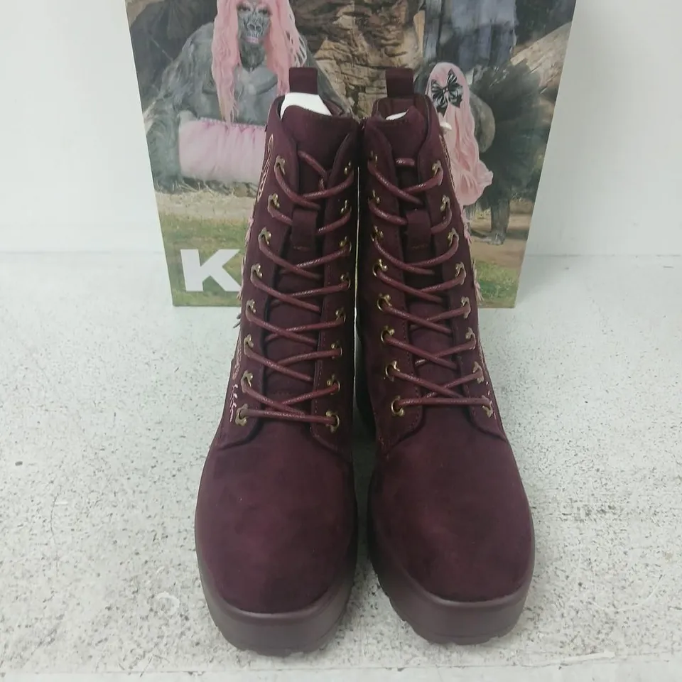 KOI MOONLIT EMBER SUEDE LACE UP BOOTS – UK4