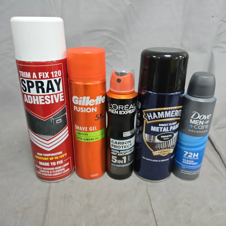 APPROXIMATELY 10 ASSORTED AEROSOLS TO INCLUDE L'OREAL MEN, DOVE AND GILLETE