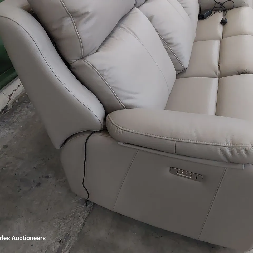 QUALITY BRITISH DESIGNER G PLAN KINGSBURY POWER RECLINING THREE SEATER SOFA OXFORD MUSHROOM LEATHER 