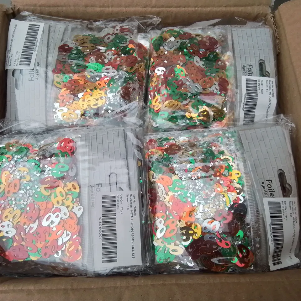 LOT OF 29 BOXES OF BRAND NEW METALLIC NO60 CONFETTI IN MULTI - 144 PIECES PER BOX / TOTAL 4176