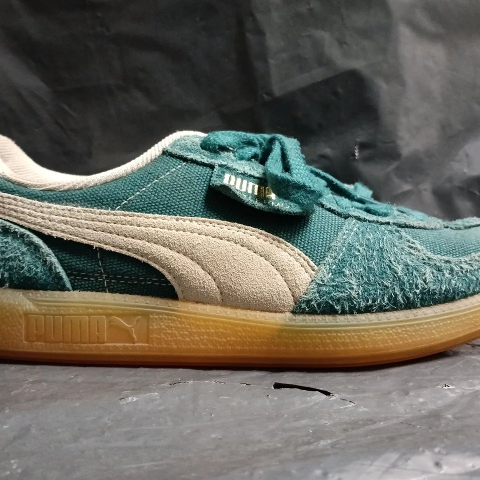 BOXED PAIR OF PUMA PALERMO TRAINERS IN TEAL SIZE UK 6