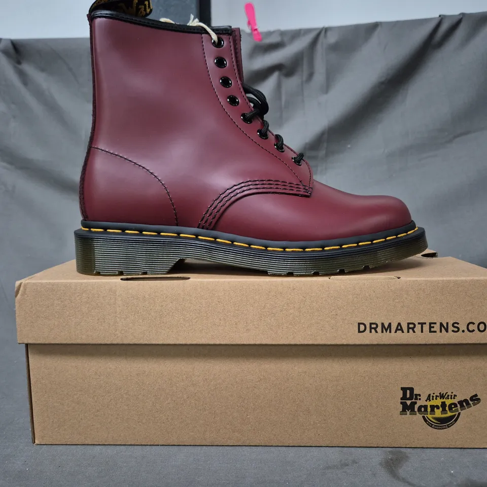 BOXED PAIR OF DR MARTENS 1460 ANKLE BOOTS IN CHERRY RED UK SIZE 6