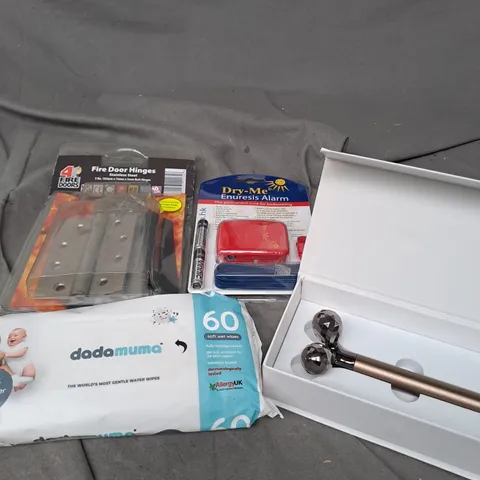 APPROXIMATELY 15 ASSORTED HOUSEHOLD PRODUCTS TO INCLUDE WATER WIPES, FIRE DOOR HINGES, ENERGY BEAUTY BAR ETC 