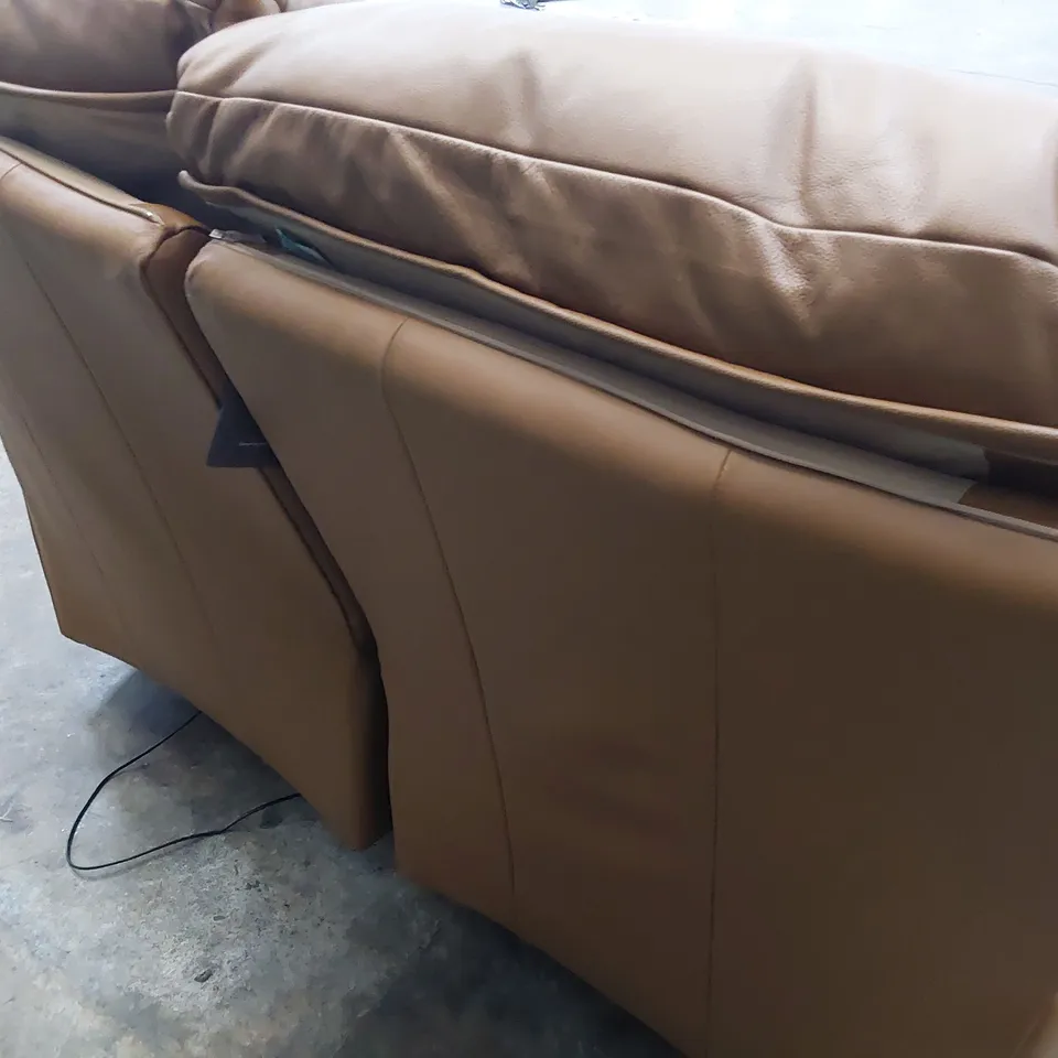 QUALITY BRITISH DESIGNER G PLAN MINSTRAL POWER RECLINING TWO SEATER SOFA CAMBRIDGE TAN LEATHER 