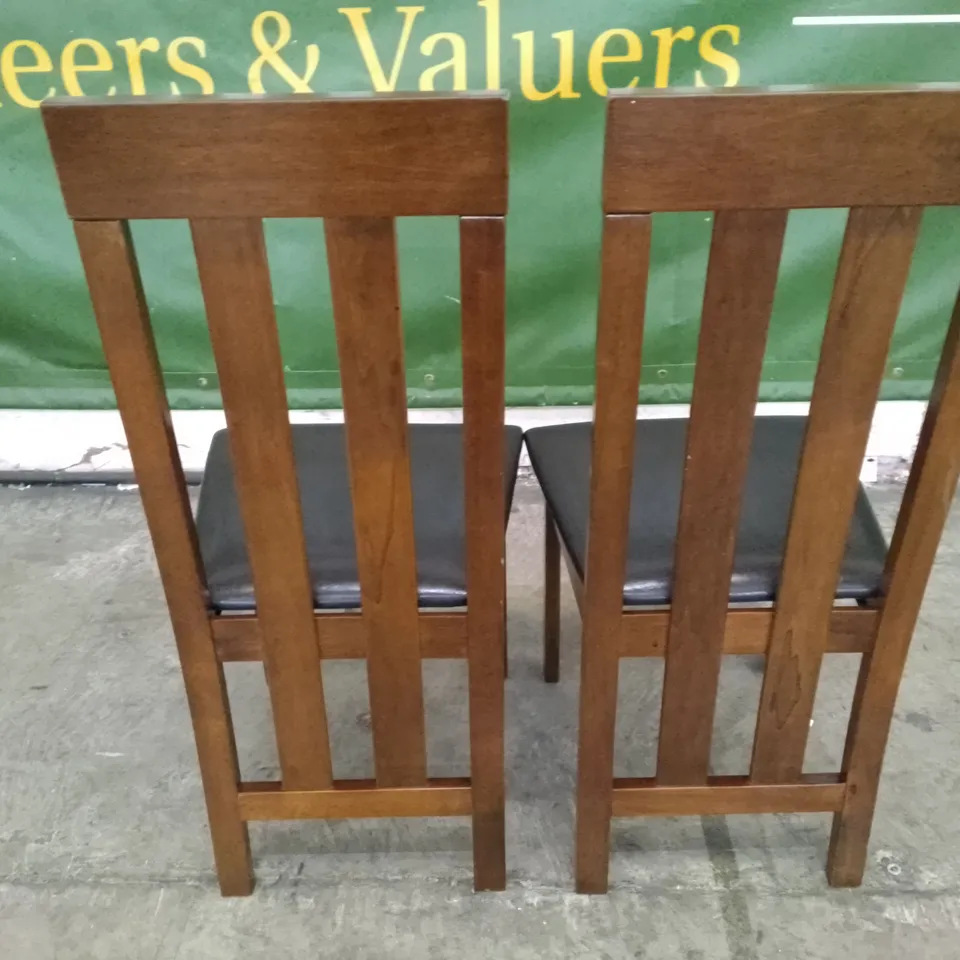 SET OF 2 NEW CHESTER DARK OAK DINING CHAIRS (BLACK LEATHER SEAT PAD)