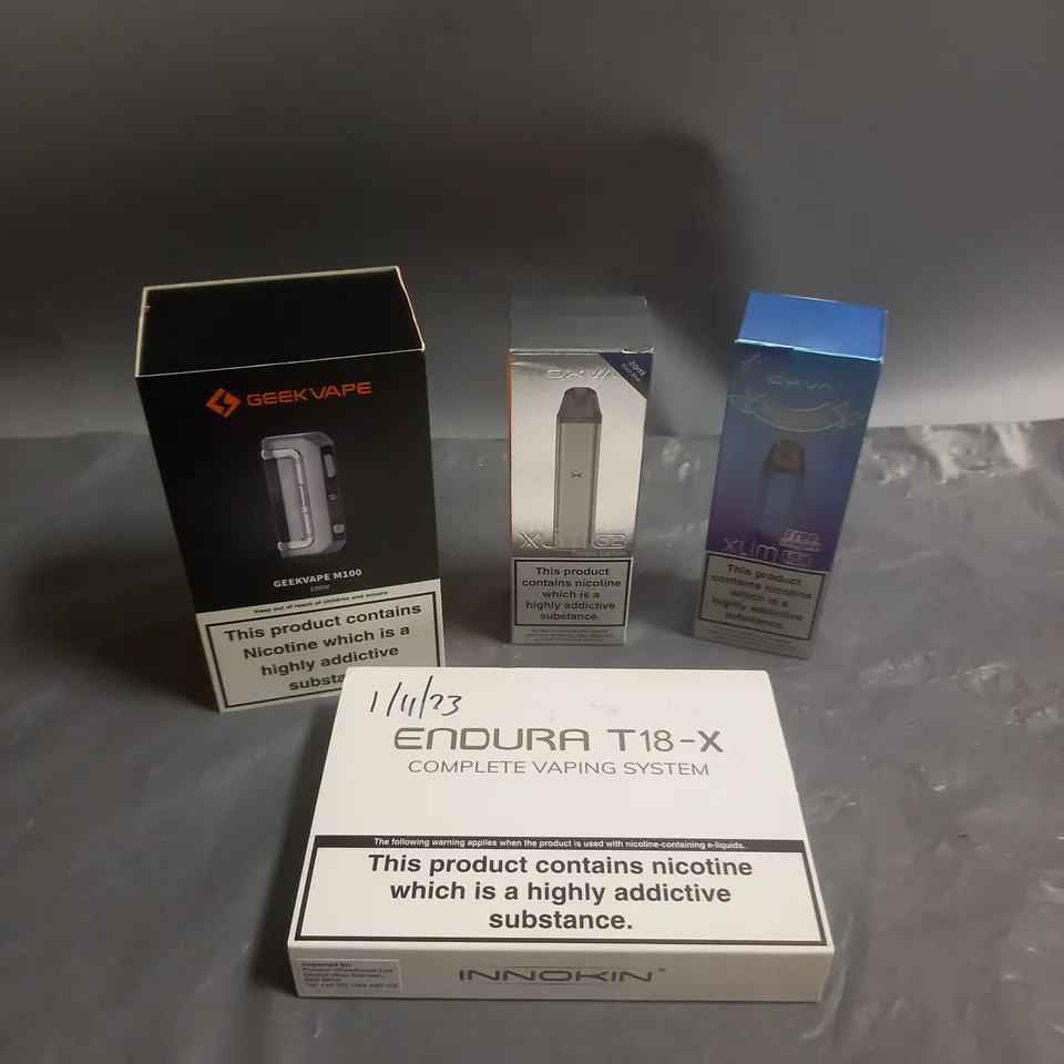 APPROXIMATELY 20 BOXED E-CIGARETTES TO INCLUDE GEEK VAPE, OXVA, INNOKIN ETC 