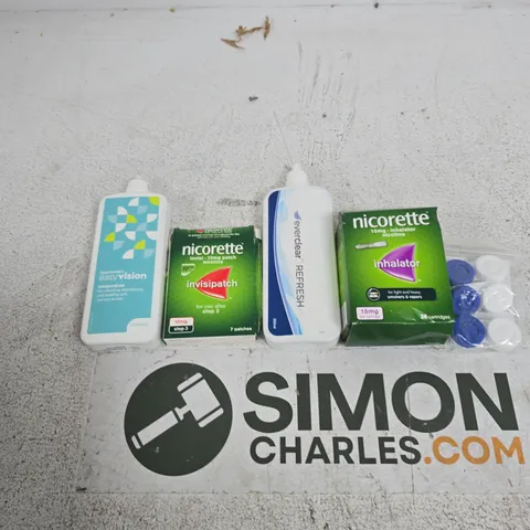 TOTE OF APPROXIMATELY 10 ASSORTED ITEMS INCLUDING NICORETTE INHALATOR, EVERCLEAR REFRESH ANS NICORETTE INVISIPATCH