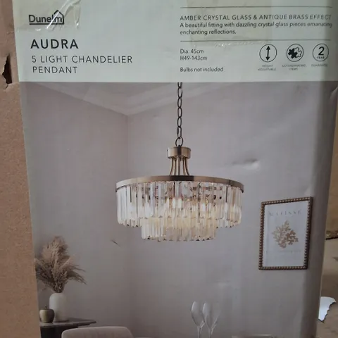 BOXED DUNELM AUDRA 5-LIGHT CHANDELIER PENDANT AMBER GLASS – PRODUCT CODE 30999078